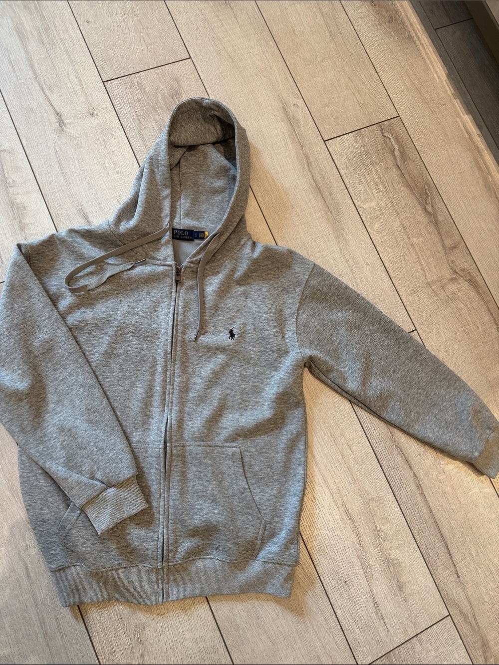 Ralph Lauren light gray sweatshirt with navy and gold label